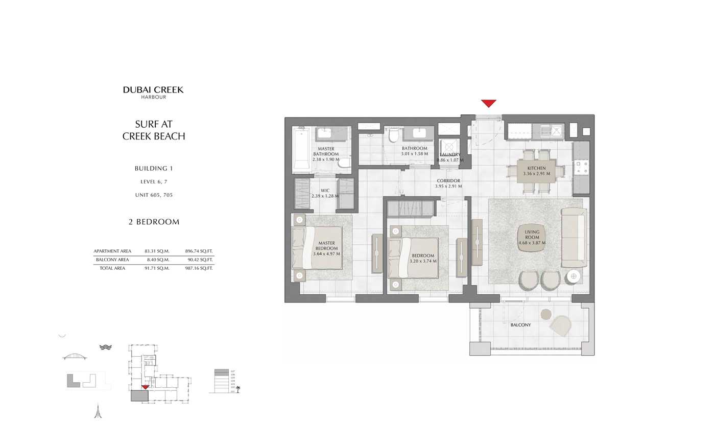 Building 1, 1 Bedroom, Level 6, 7, Size 987 Sq Ft